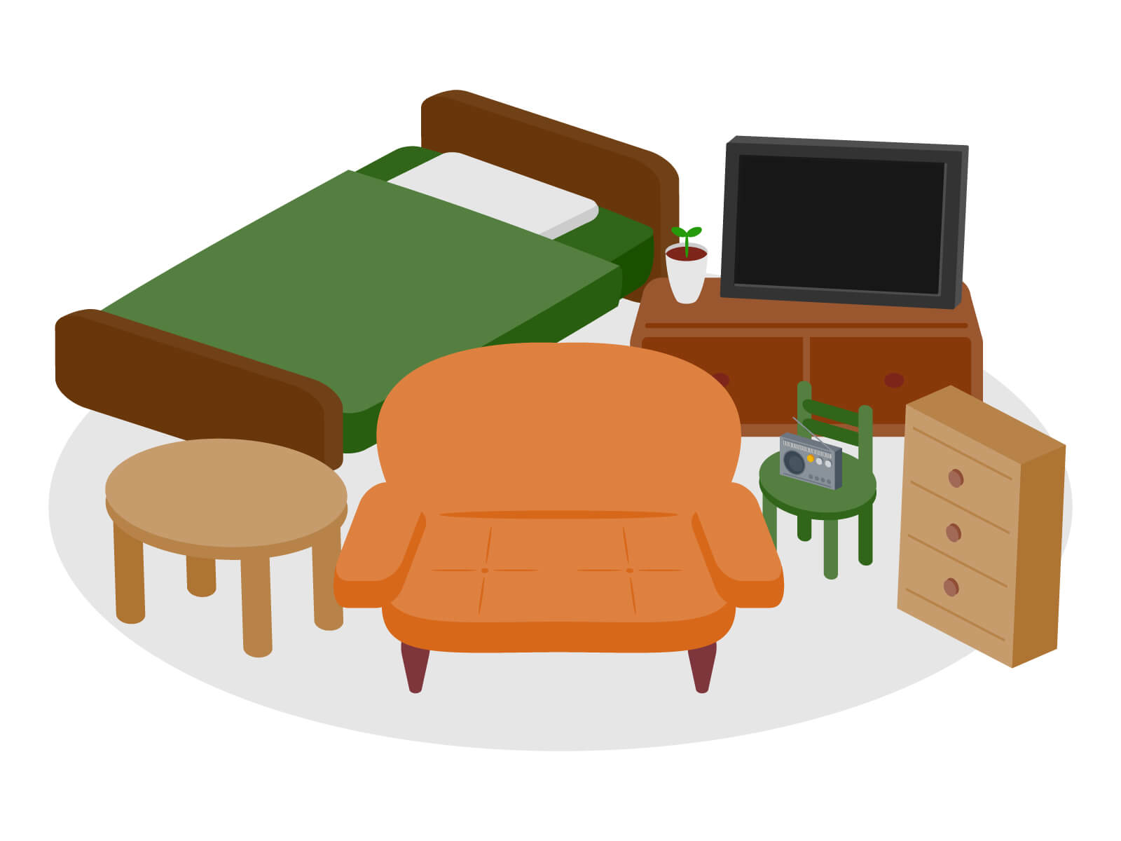 ソファやタンスなど生活に役立つ家具類のイラスト