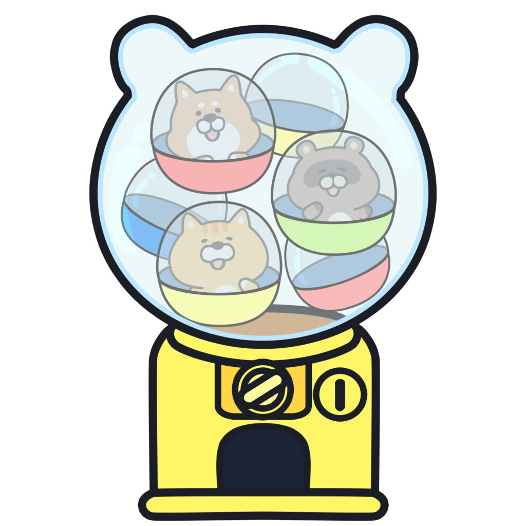 かわいい動物のガチャの景品をセットしている